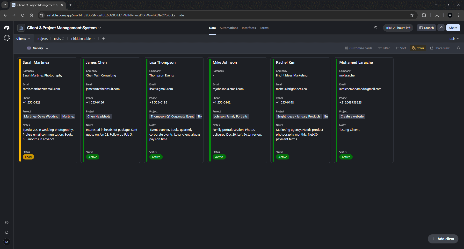 Client Management demo screenshot